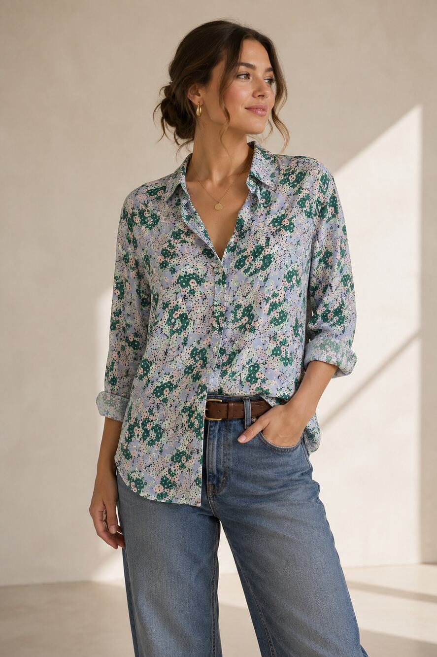 Talbots Green Blue Floral Button Down Shirt Womens 10 Classic Corpcore Spring